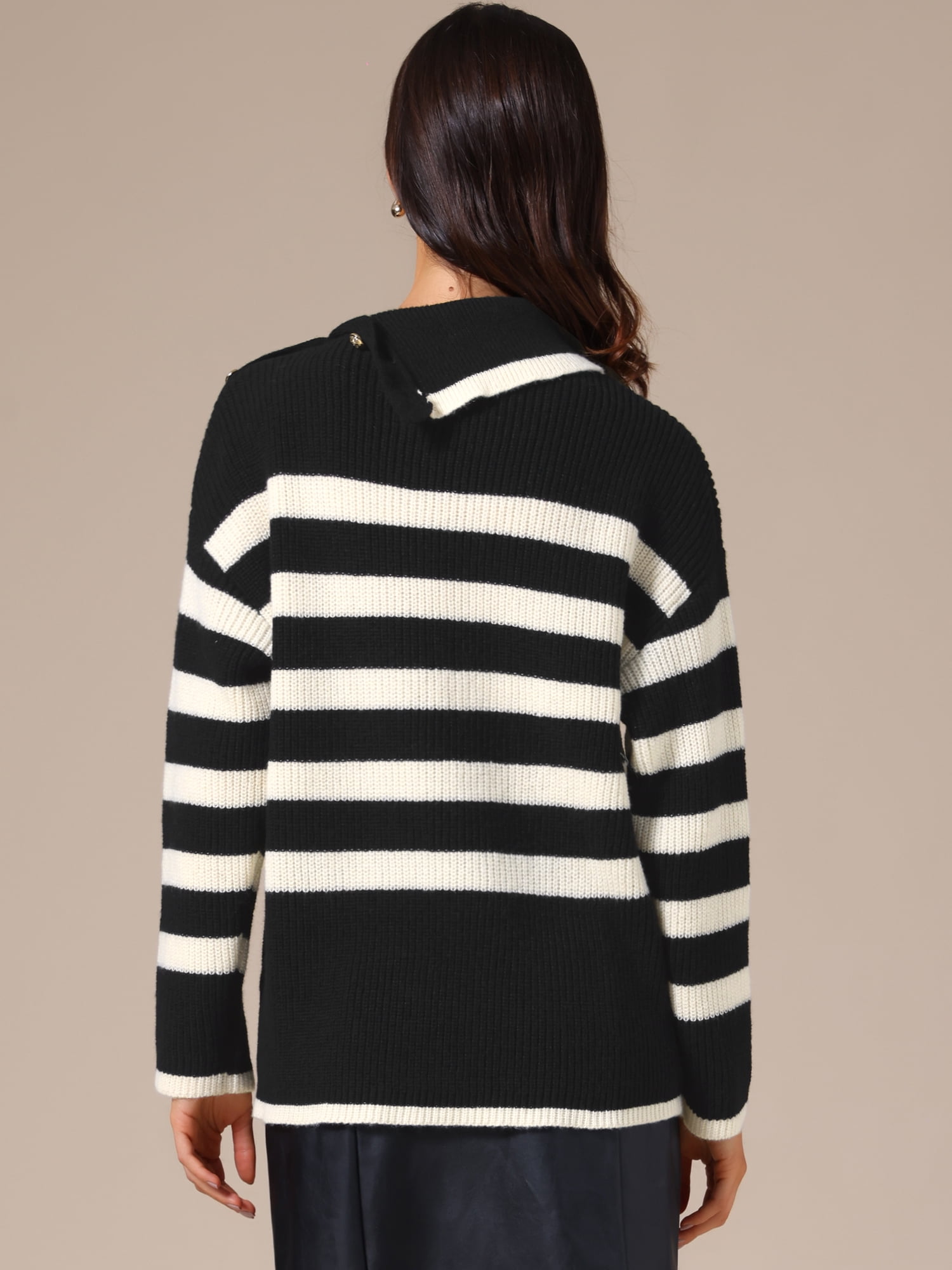DARING DIVA Women's Long Sleeve Pullover Striped Color Block Sweater M Black