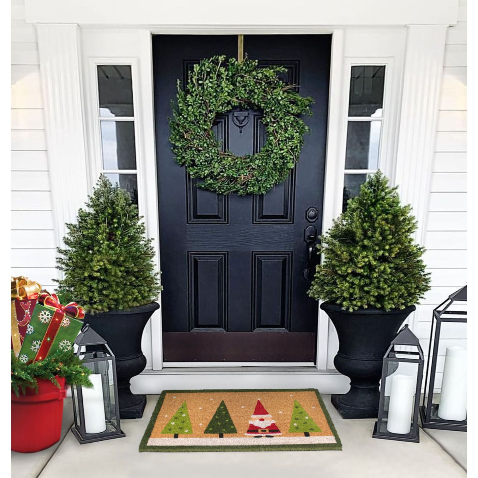 Rugsmith Red Machine Tufted Holiday Santa & Christmas Trees Doormat, 18" x 30"