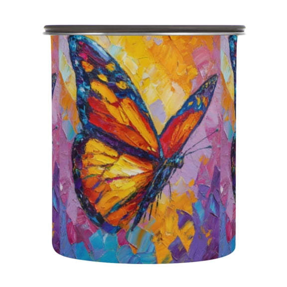 500ml Stainless Steel Food Storage Containers Colorful Butterfly Flying Airtight Kitchen Canisters with Vacuum Lid for Coffee Tea Flour Sugar Grains