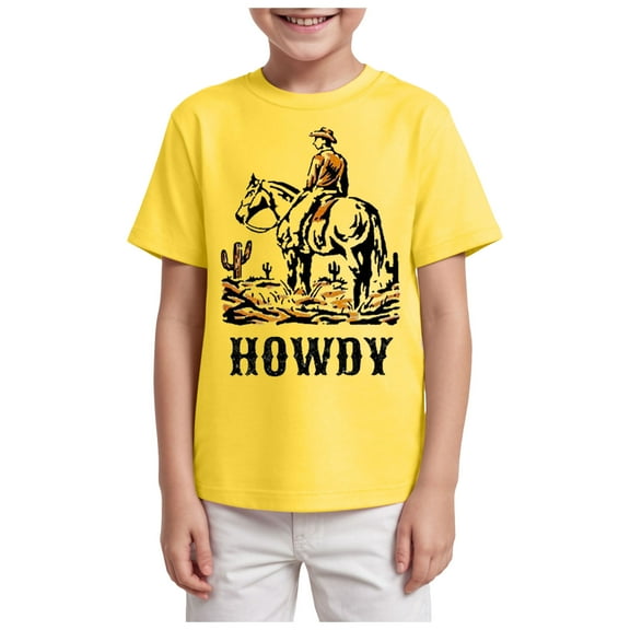 Ulanda Toddler Baby Boy Howdy Shirt Rodeo Western Graphic Letter Short Sleeve T-Shirt Kids Funny Cowboy Summer Tee Tops (Yellow, 9-10 Years)