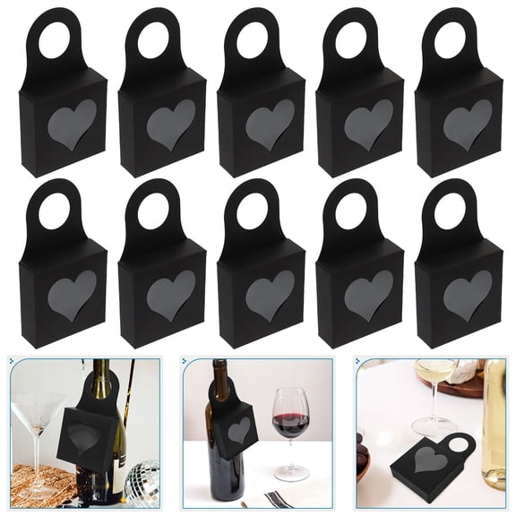 WASHWEPE Elegant Paper Box 25Set Black Heart Shaped Window Square for present Packing Jewelry Display Wine Bottle Hanger