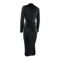 thumbnail image 2 of Diconna Women's Spring Autumn Long Dress Solid Color Long Sleeve Half High Neck Ruched Tie Up Dress, 2 of 5