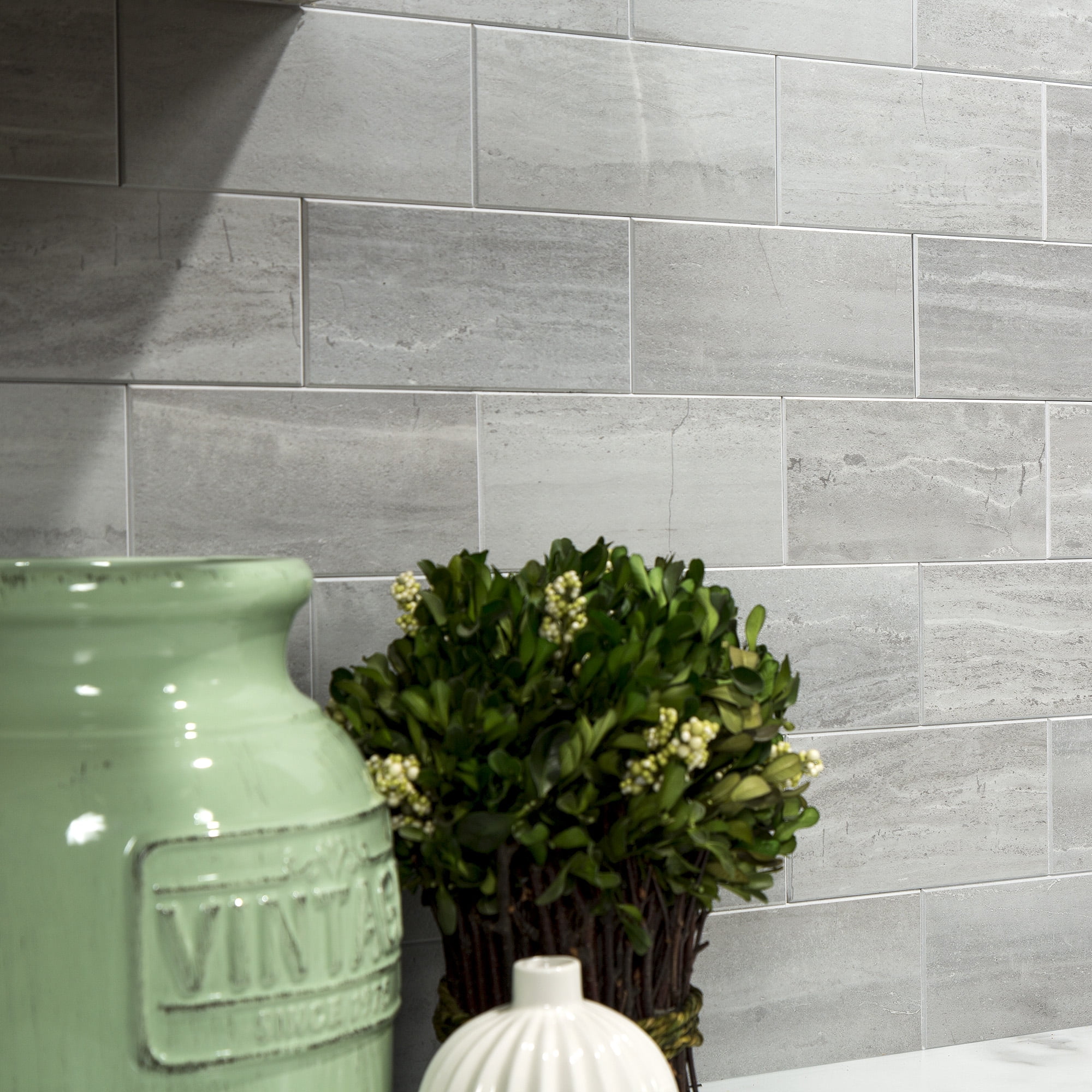 Aspect Collage 14.9in x 11.75in Peel and Stick Backsplash in Gray Subway 15 Sq Ft Kit