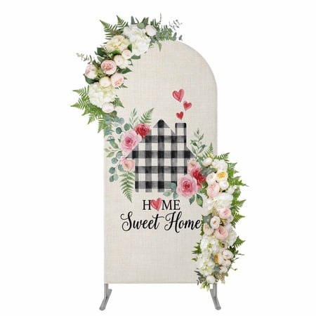 Arch Covers Black Plaid Home Arch Covers Stretchy Backdrop 7.2 x4 Spring Watercolor Flowers Leaf Beige Spandex Fitted Round Top Chiara Arches Backdrop Cover for Wedding Party Birthday Banquet