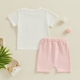 thumbnail image 3 of Bagilaanoe 2pcs Toddler Baby Girl Shorts Set Short Sleeve Letter Print T Shirt Tops + Shorts 6M 12M 18M 24M 3T 4T Kids Casual Summer Clothes, 3 of 8