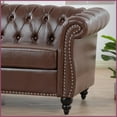 thumbnail image 4 of Dark Brown PU Leather Chesterfield Three-Seater Sofa - 84.65" Wide Living Room Sofa with Rolled Arms & Pocket Springs, 4 of 14