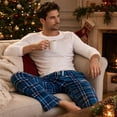 thumbnail image 2 of U2SKIIN Mens Fleece Pajama Pants, Comfy Plaid Lounge PJ Bottoms with Pockets,(Navy-green Plaid,L), 2 of 6