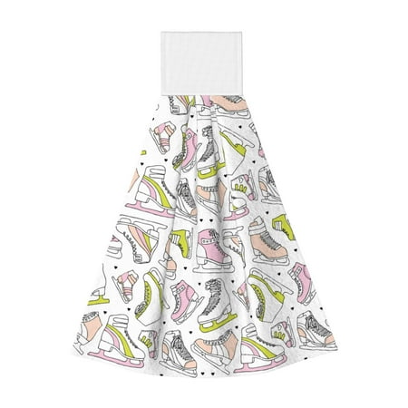 

Zufioo Pink skates Print Coral Fleece Velcro Hand Towel Hangable Absorbent Hand Towel Suitable for Kitchen Bathroom Household Items