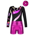 thumbnail image 3 of YONGHS Kids Girls Tumbling Biketard Gymnastics Dance Leotard with Shorts Hair Scrunchies Set Leaves 14, 3 of 7