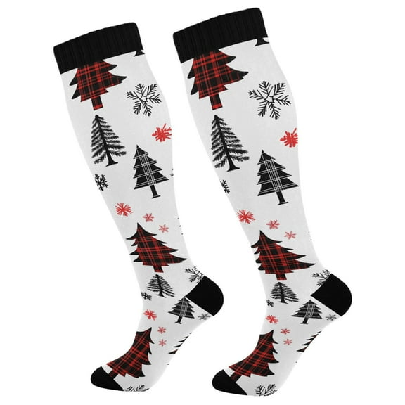 Haosy Compression Socks for Men Women Knee High Running Socks for Nurse Hiking Recovery Travel Athletic 2 Pairs Christmas Tree Snowflakes Bow
