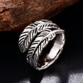 thumbnail image 4 of JQUEEN 925 Sterling Silver Ring Feather Ring Adjustable Feather Ring Stacking Ring Vintage Statement Ring for Women & Men, 4 of 5