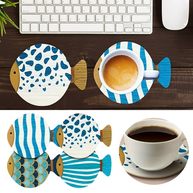 Fish Shaped Illustration Coffee Wooden Retro Restaurant Tableware Insulation Tea Pottery Chargers Pottery Charger Plates End Table round Dinning Table with 6 Placement Mats Dinning Table Set Dinner