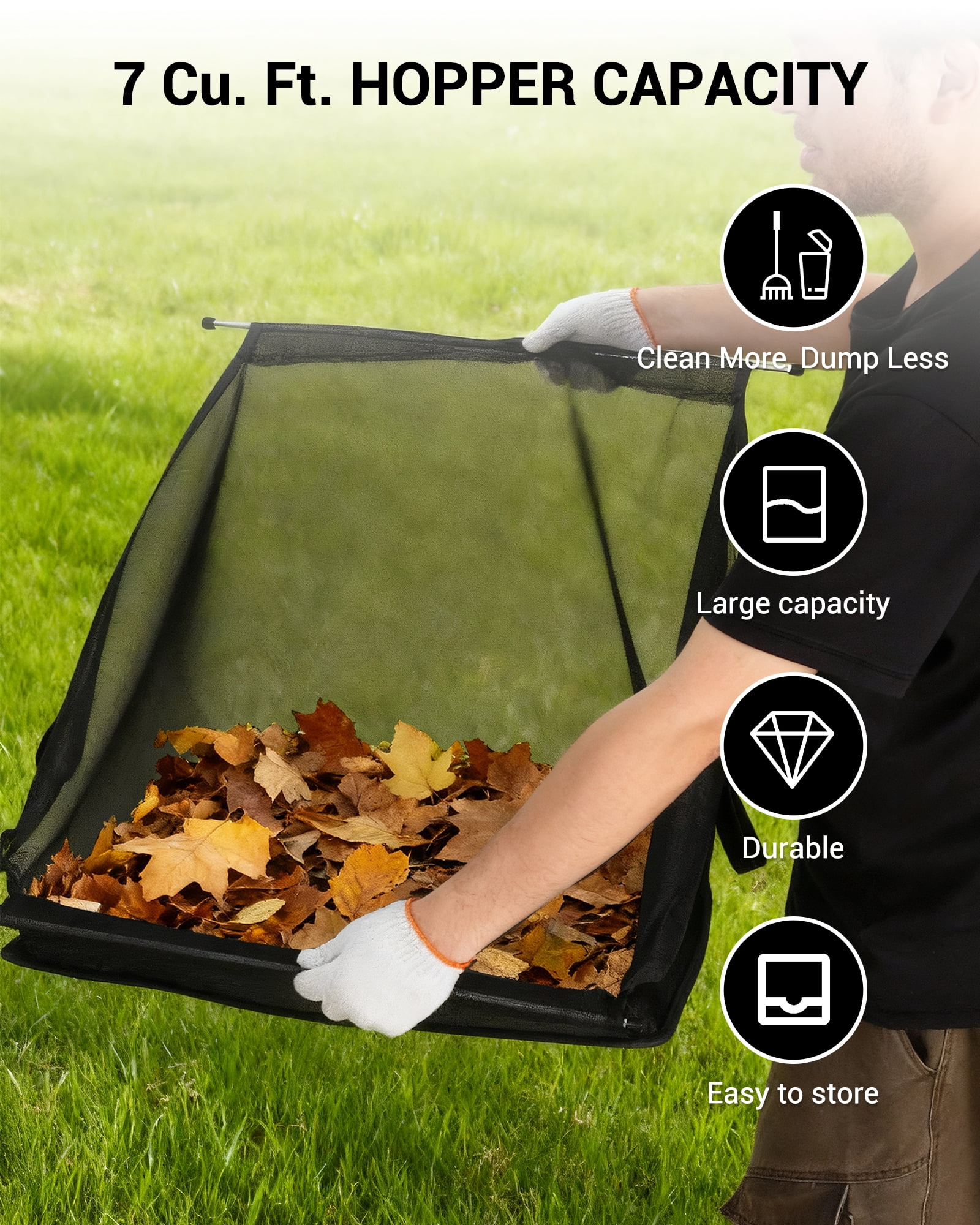 Memoryfield 26" Push Lawn Sweeper with 4 Spinning Brushes, 7 Cu.ft Large Capacity Collector, Adjustable Height Yard Leaf Sweeper for Lawn, Garden & Patio Cleanup, Black