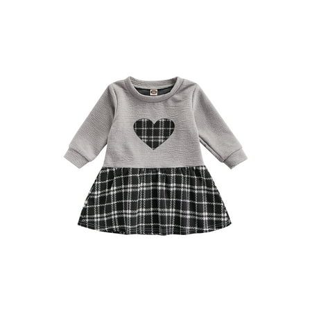 

Bebiullo Newborn Toddler Girl Long Sleeve Xmas Dress Plaid lace Tutu Party Dresses Fall Clothes Outfit Gray Heart 2-3 Years