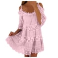 thumbnail image 1 of Vestido largo de encaje con hombros descubiertos para mujer: falda escalonada, mangas con volantes, elegante para bodas y fiestas, 1 of 6