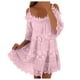 thumbnail image 1 of Vestido largo de encaje con hombros descubiertos para mujer: falda escalonada, mangas con volantes, elegante para bodas y fiestas, 1 of 6