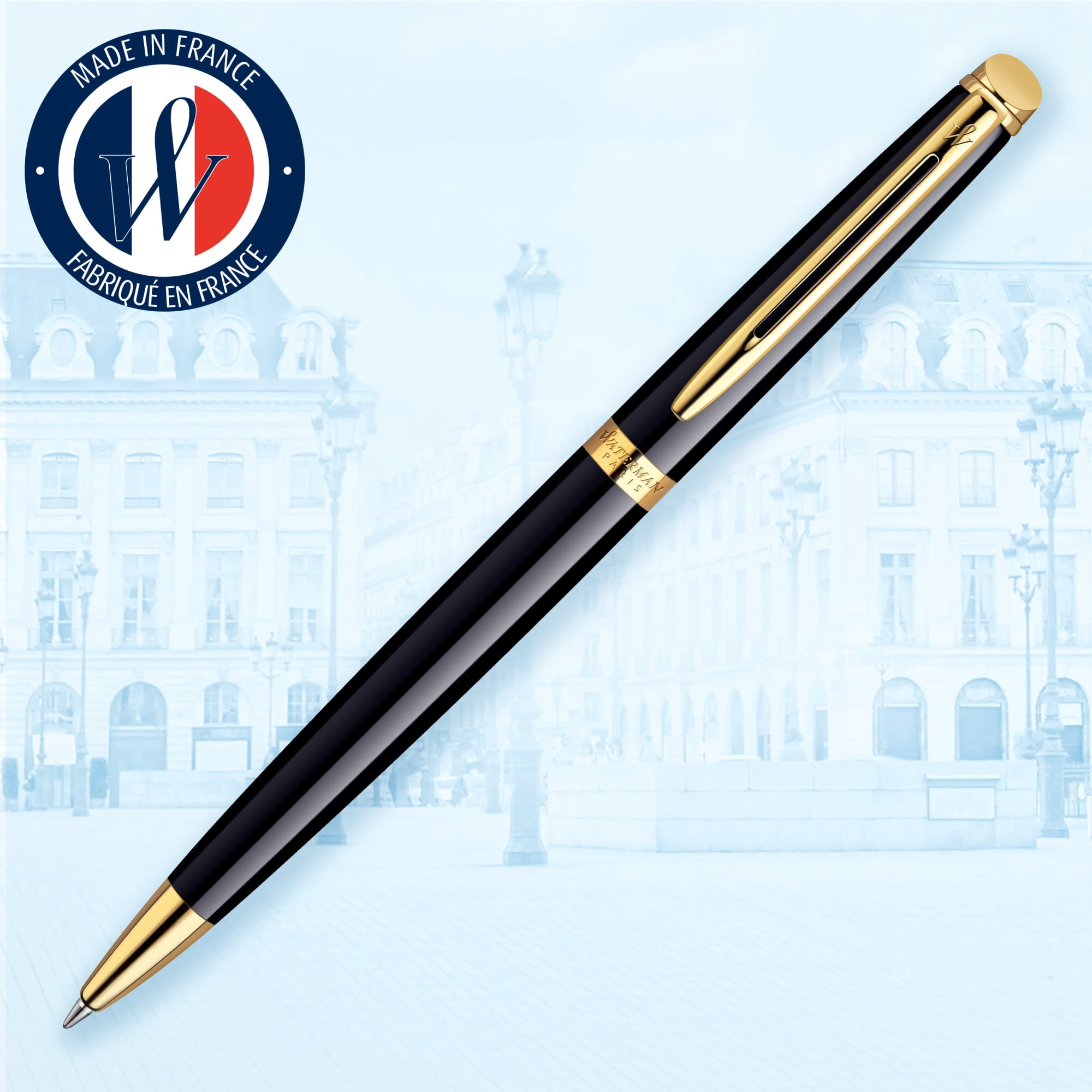Waterman Hemisphere Ballpoint Pen | Gloss Black with 23k Gold Trim | Medium Point | Blue Ink | Gift Box