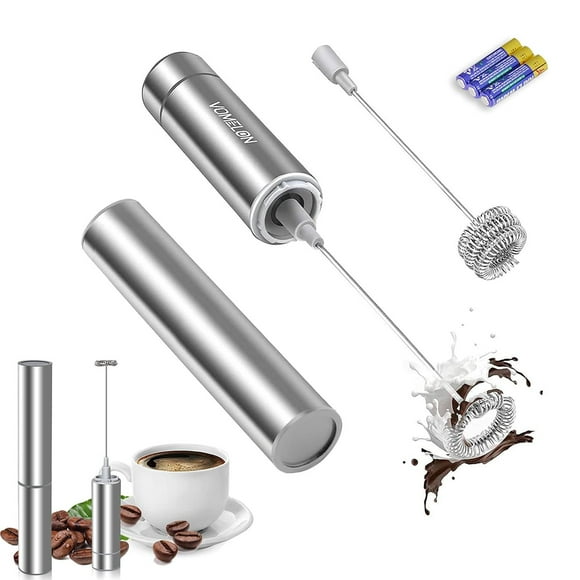 Espumador Portátil para Café con 2 Batidores de Acero Inoxidable Plateado