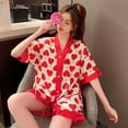 thumbnail image 7 of Summer Women Pajamas Set Luxury Style Fashion V-neck Short Sleeve Shorts Sleepwear Suit Faux Silk Homewear 2pcs Nightie Femme, 7 of 7