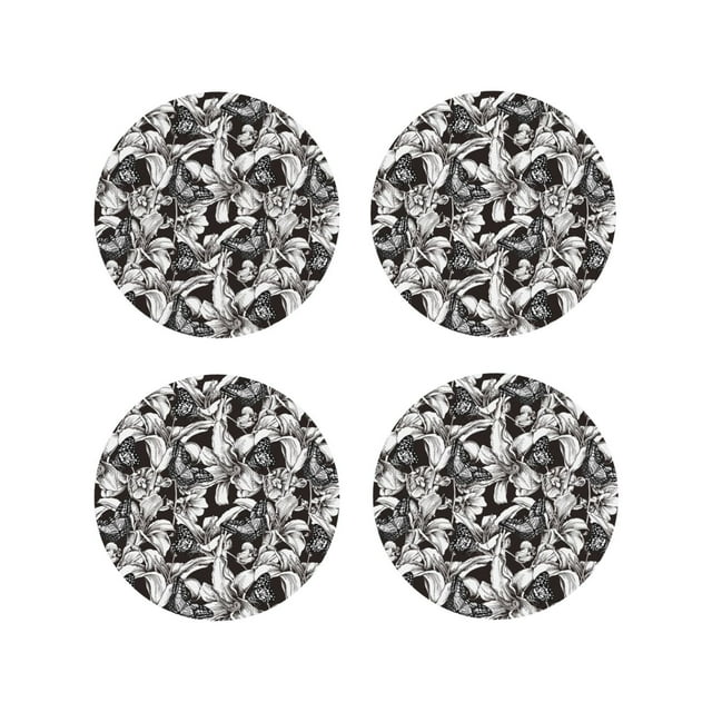 Easygdp sous-Verres en Cuir Ou Fleurs de Lys Ensemble de 4 sous-Verres, Antidérapants, Résistants à la Chaleur pour Maison, Bureau, Cuisine (Rond, Carré, Octogone, Hexagone) - Forme Ronde