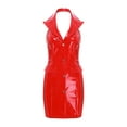 thumbnail image 4 of Ocealan Robe en Cuir Verni pour Femmes Liquide Sans Manches à Boutons Fête Boîte de Nuit Mini Moulante Courte Robe Rouge m, 4 of 7
