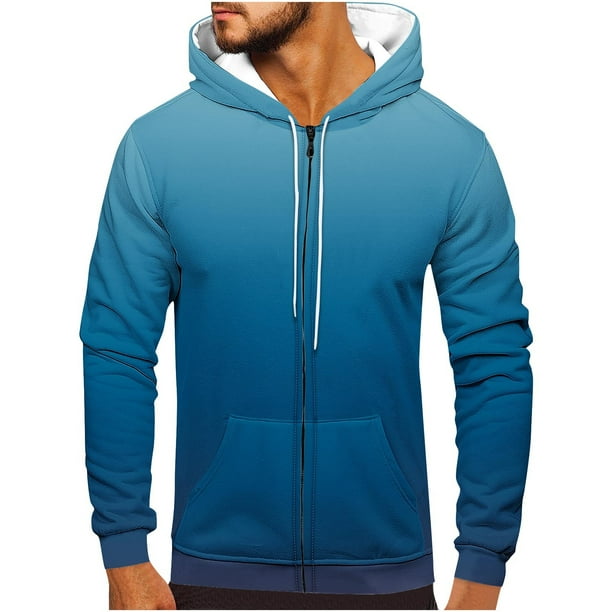 Sudadera con capucha para hombre, informal, a la moda, con cremallera, estampado degradado, manga larga, sudadera con capucha, blusa de poliéster para hombre