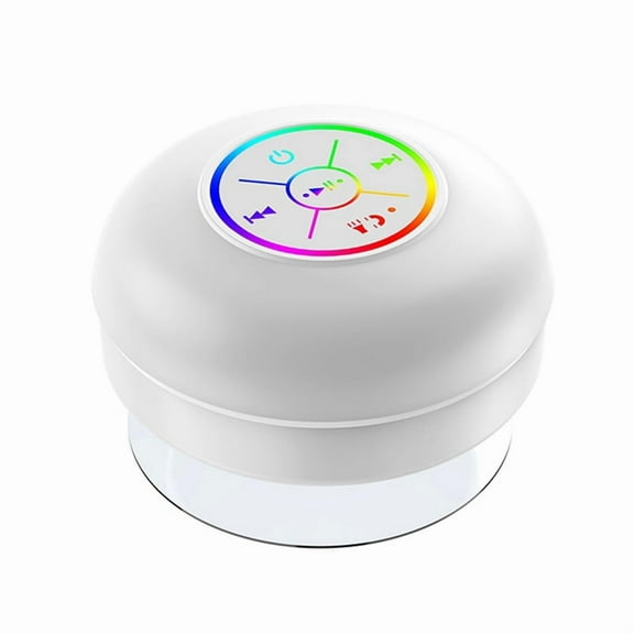 Waterproof Bluetooth Speaker LED Colorful Luminous Small Speaker Large Suction Cup for Bathroom & Outdoor Use White
