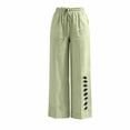thumbnail image 4 of ROHUUQUE Jogger Pants for Women Cotton Linen Mid Rise Elastic WaistSolid Loose Cropped Trousers with Side Pockets Side Button Green, 4 of 8