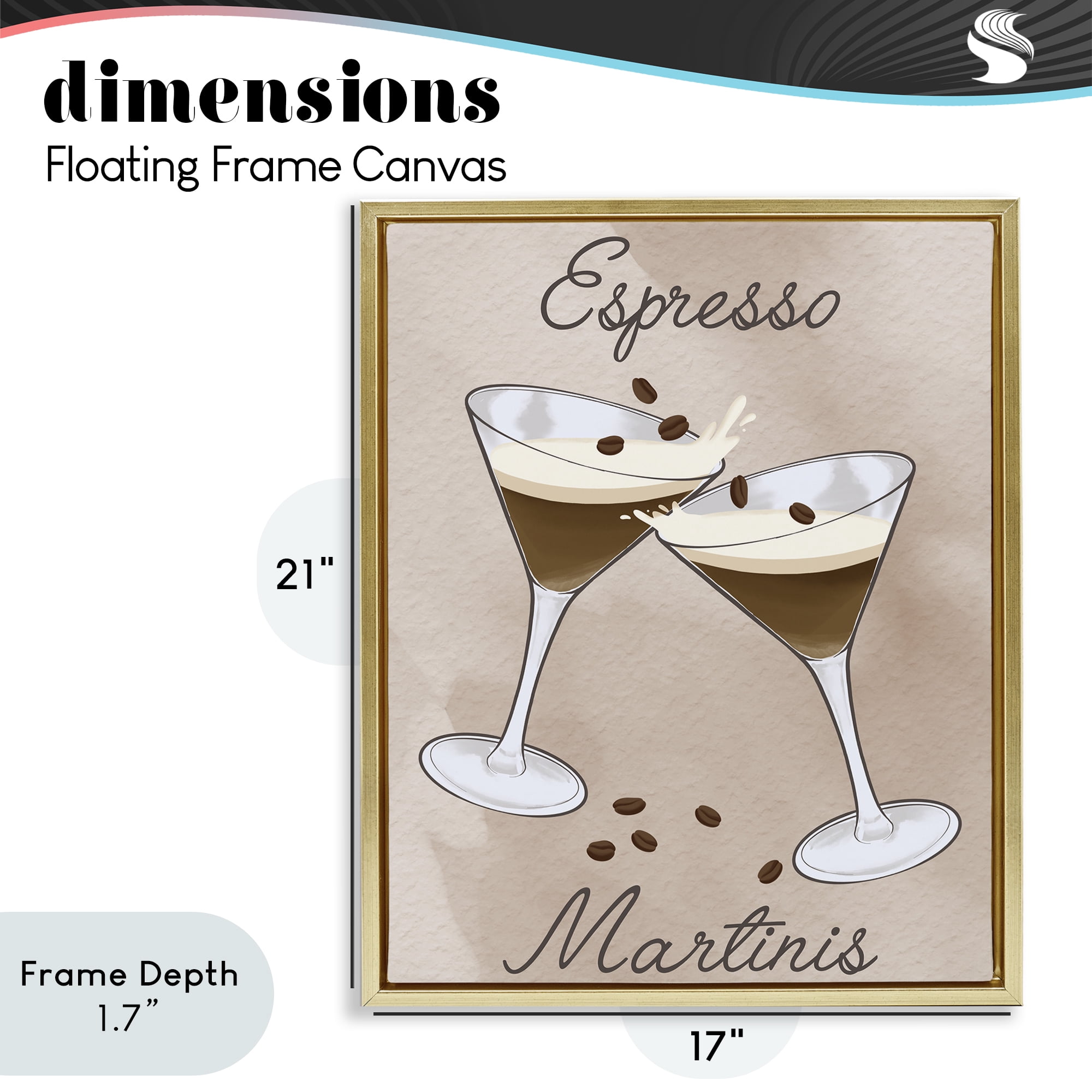 Stupell Industries Cheers Espresso Martinis Gold Framed Floater Canvas Wall Art, design by Marcus Prime