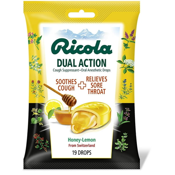 6 Pack Ricola Dual Action Cough Throat Drops, Honey Lemon 19 count