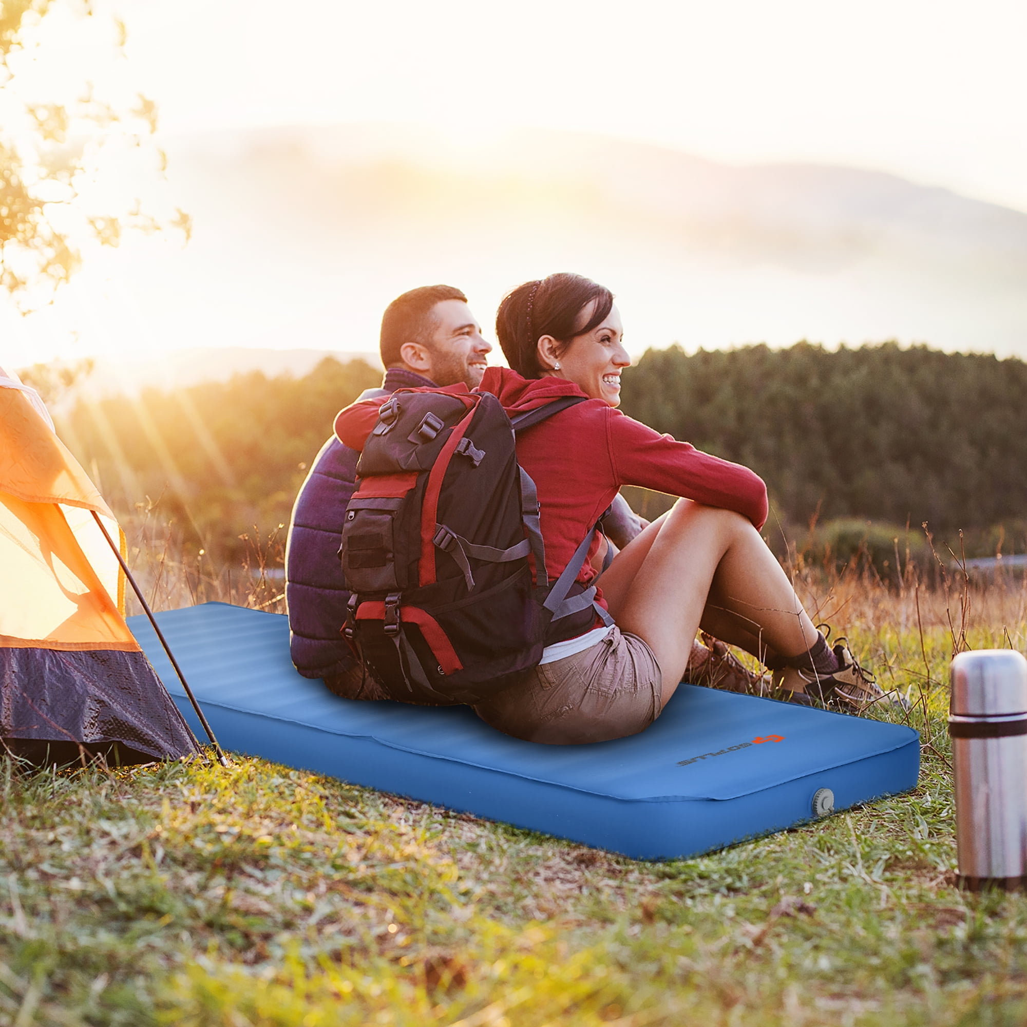 Goplus Folding Sleeping Pad Self Inflating Camping Mattress with Carrying Bag Blue Walmart
