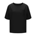 thumbnail image 5 of Ounisa Women's Roll Up Short Sleeve T Shirts Crew Neck Tops Loose Causal Tees with Pocket, 5 of 9