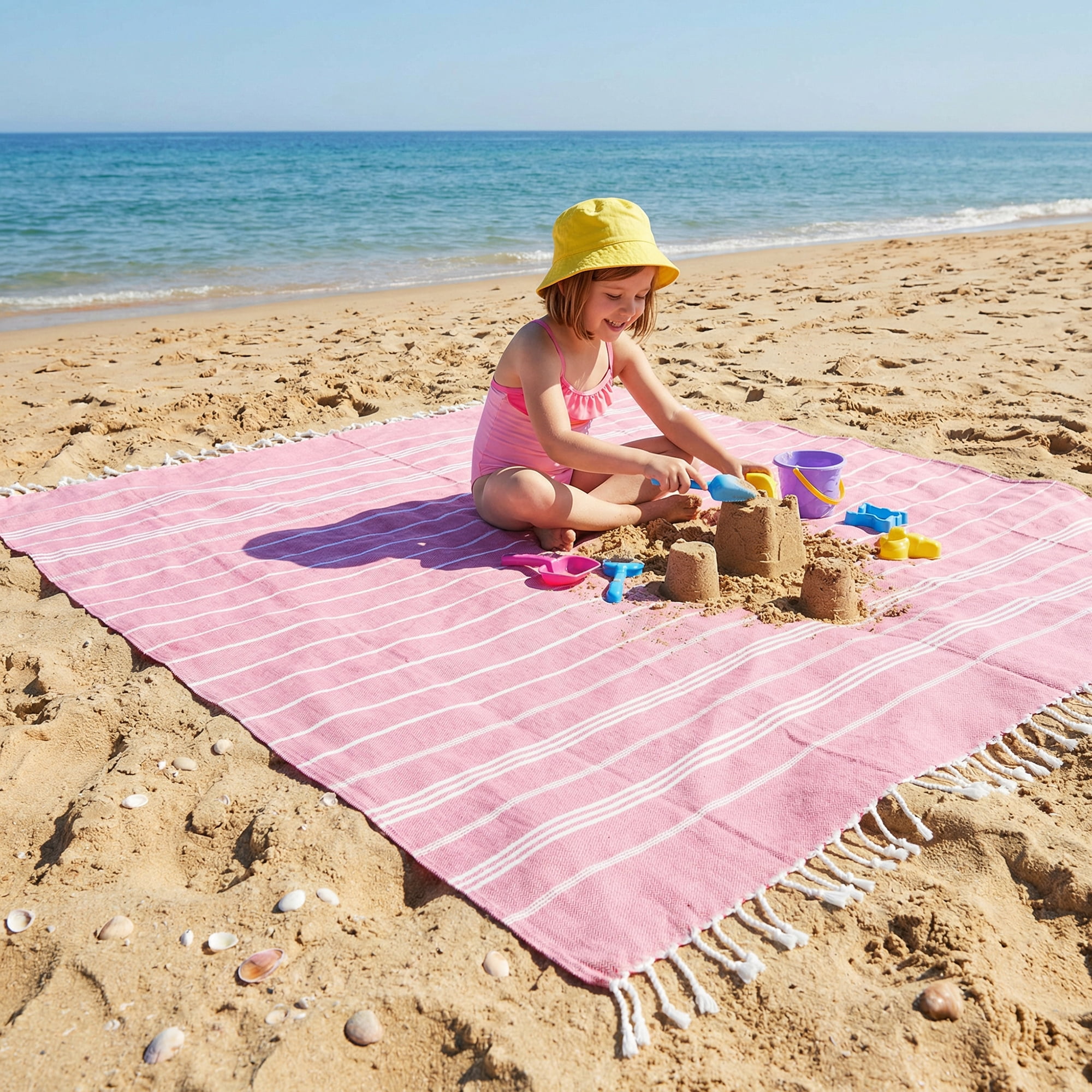Unique Bargains Stripe Turkish Quick Dry Beach Towel 2 Pack Rose Red/Green 71"x35"