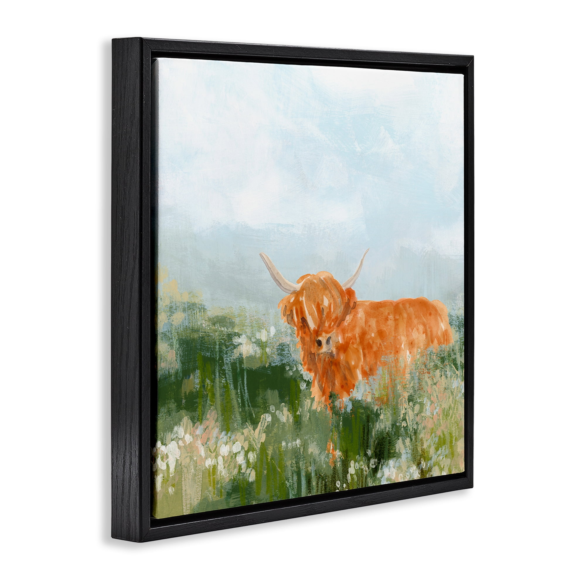 Stupell Industries Highland Cattle Abstraction Animals & Insects Painting Black Floater Framed Canvas Art Print Wall Art, 18 x 18