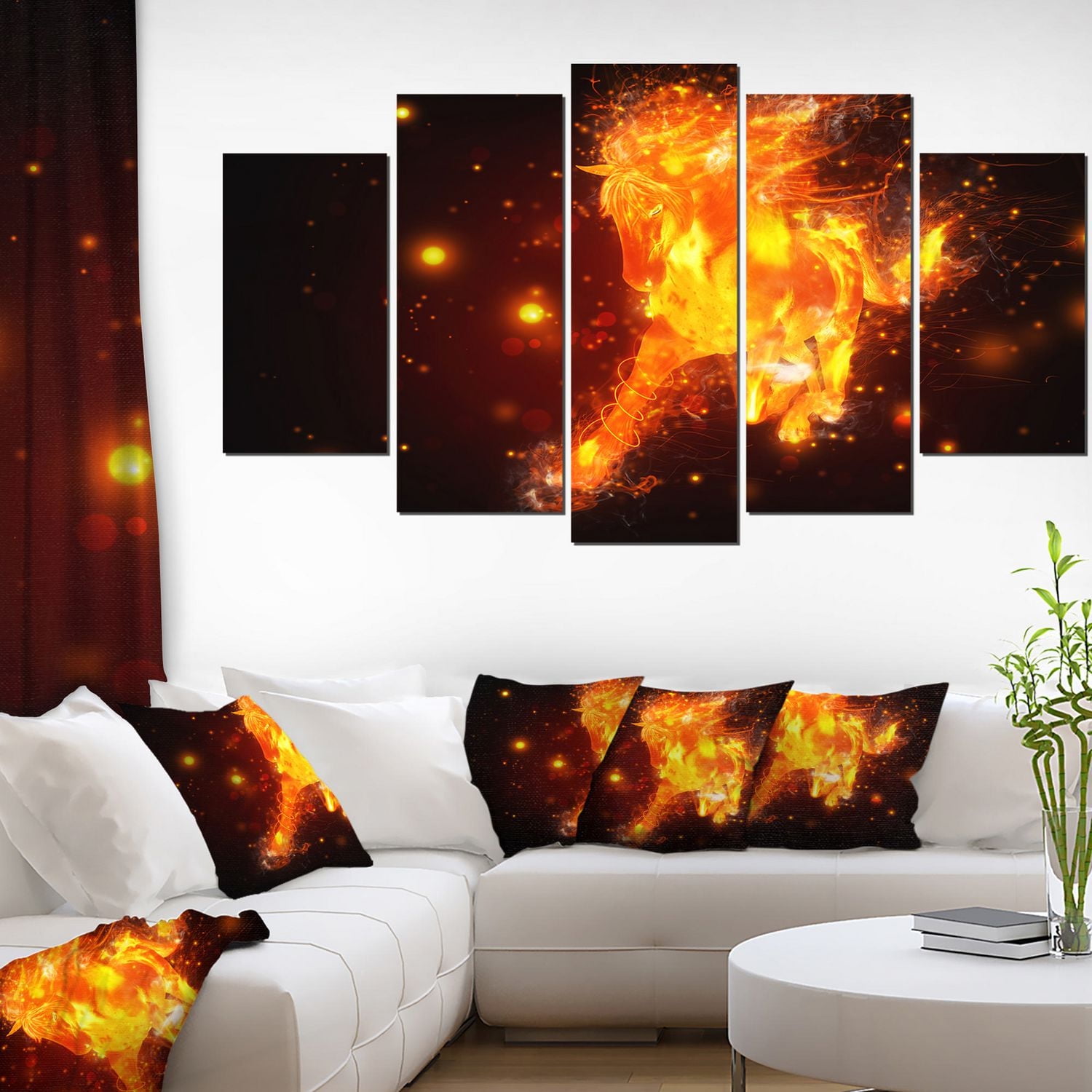 Design Art Running Fire Horse Canvas Print