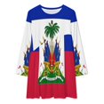thumbnail image 2 of Haiti Haitian Flag Coat of Arms Red Loose Dress Evening Dress Summer Dresses for Women Luxury Dress Long Sleeved Dress, 2 of 4