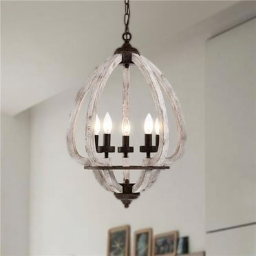 Nelly 18 in. 5-Light Indoor Rustic Brown and Weathered White Finish Chandelier with Light Kit