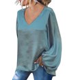 thumbnail image 1 of Puntoco Mujer Suelta Casual Manga Larga Sólido Cuello en V Blusa Casual Camiseta Túnica tops Puntoco Puntoco-5638, 1 of 8