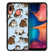 WIRESTER Shockproof Soft Rubber Cover Case for Samsung Galaxy A20 / A30 6.4" 2019, Brindle Brown English Bulldog Funny Playful Postures On Light Blue Background