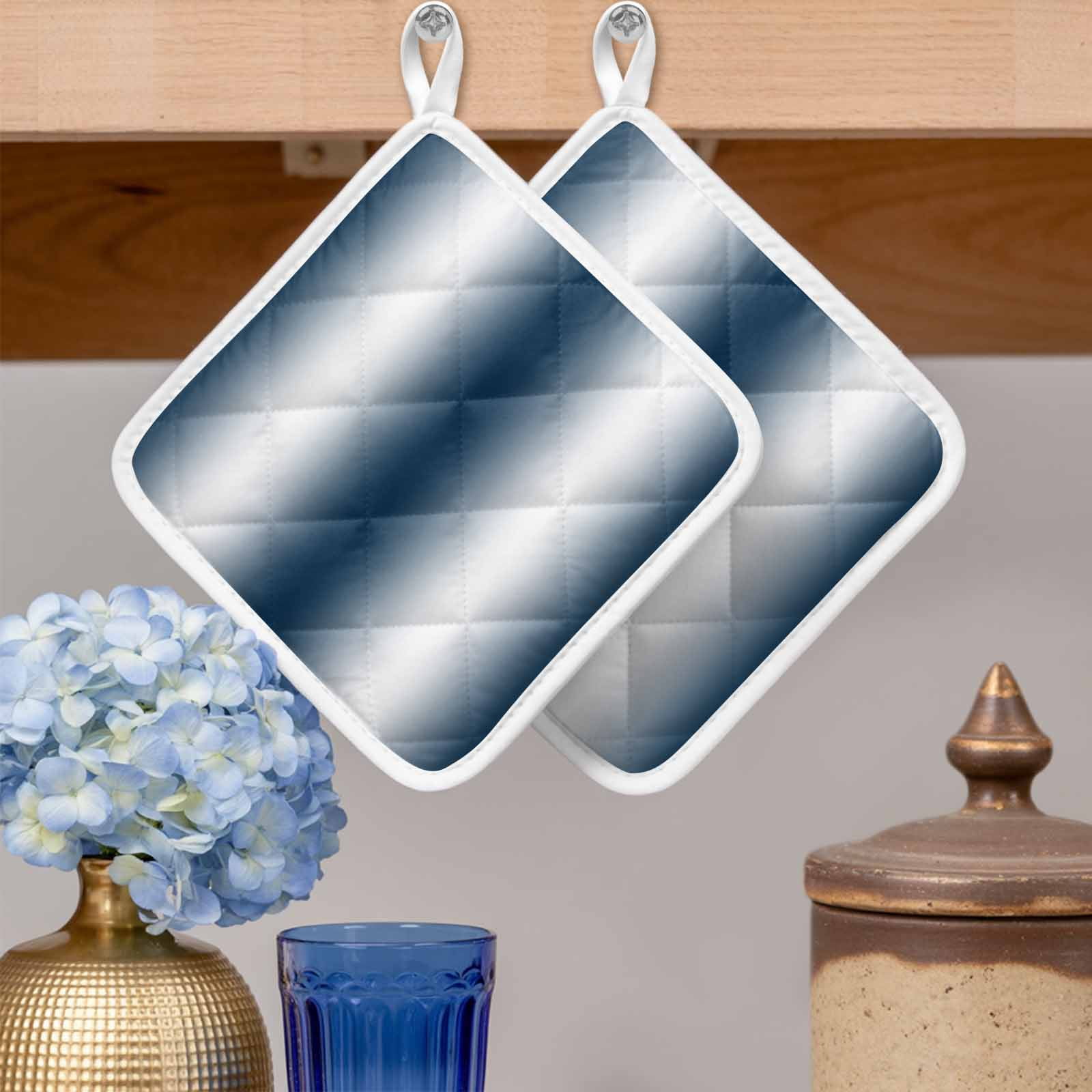 Ombre Dark Blue Pot Holders for Kitchen Heatproof Potholder, 3 Pack Gradient White Abstract Minimalist Stripe Hot Pads Multipurpose Oven Pads Cloth Potholders Trivet for Cooking Baking