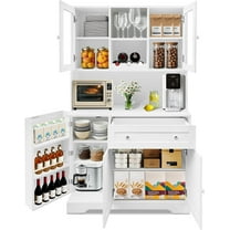 Homhougo Farmhouse Kitchen Pantry Cabinet, Tall Kitchen Pantry Storage Cabinet with 14 Shelves Kitchen Hutch Storage Cabinet Drawer for Living Room, Dining Room White