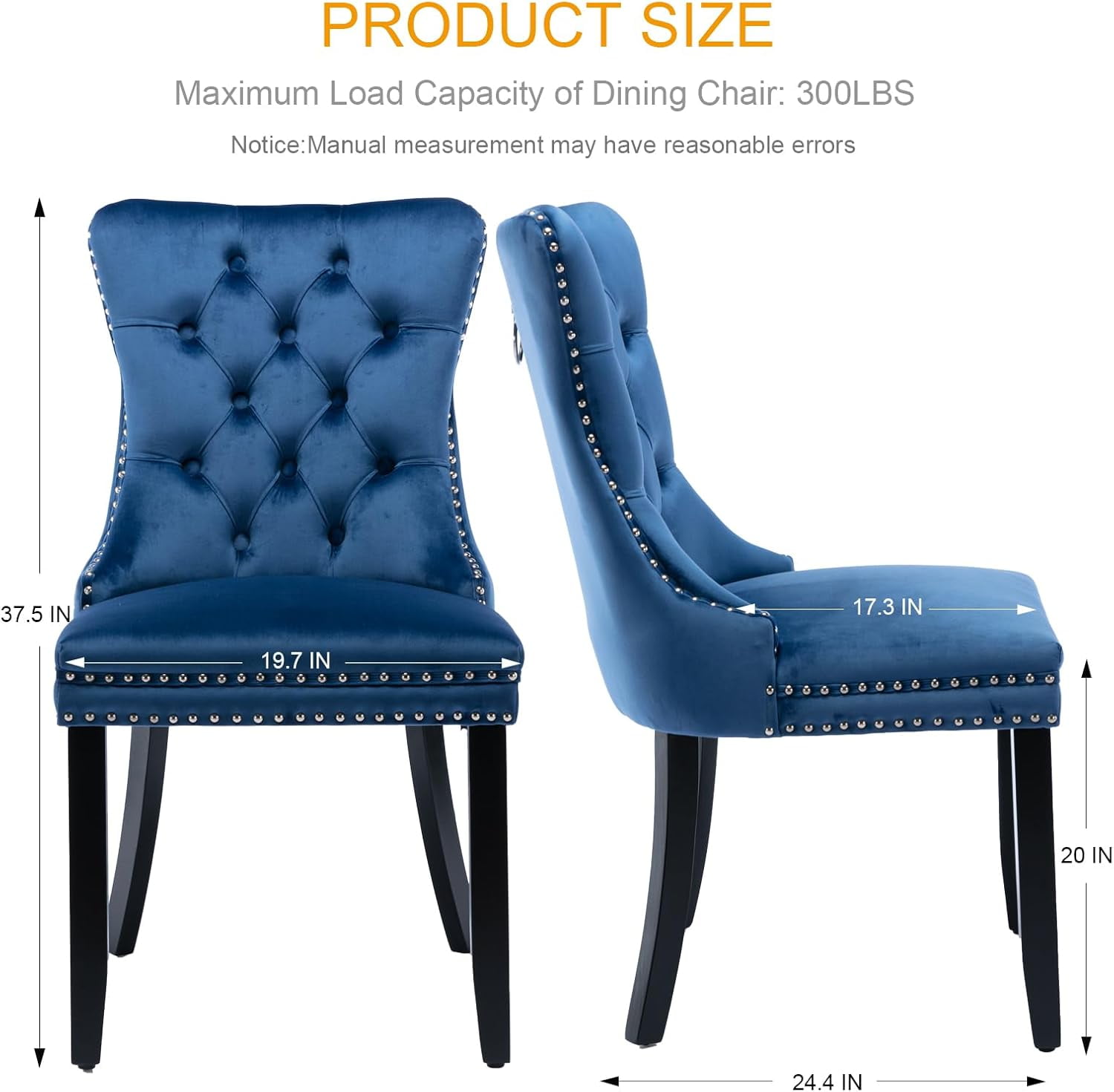 MOONMISS Dining Chairs 2-Pcs Set, High-end Velvet Upholstered Accent Chairs Button Tufted Dining Chairs with Back Ring Pull and Nailhead Trim,Blue