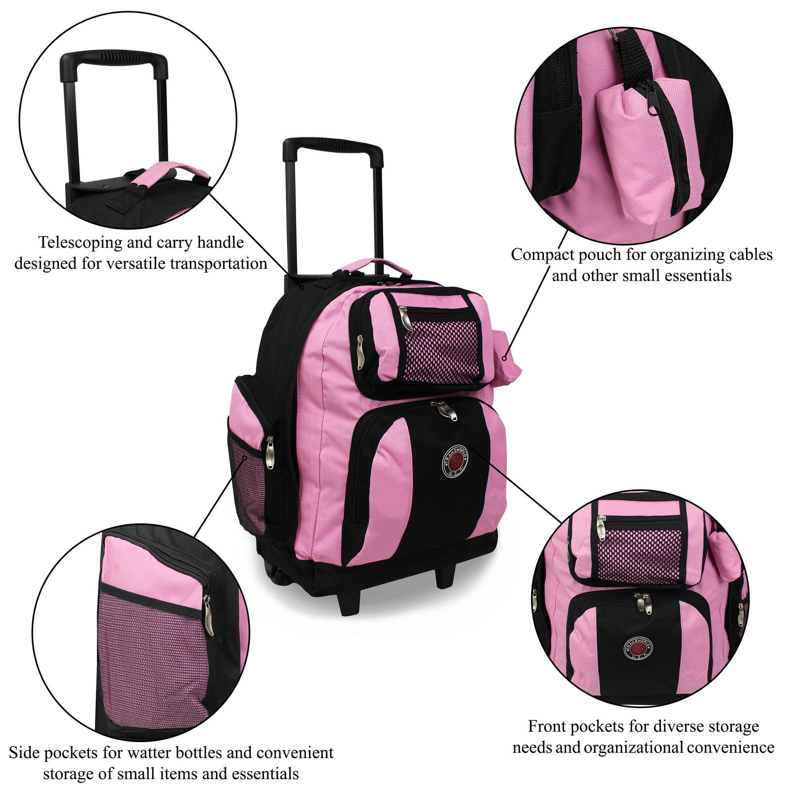 World Traveler Transworld 22-Inch Carry-On Rolling Backpack Airline Approved Size - Pink