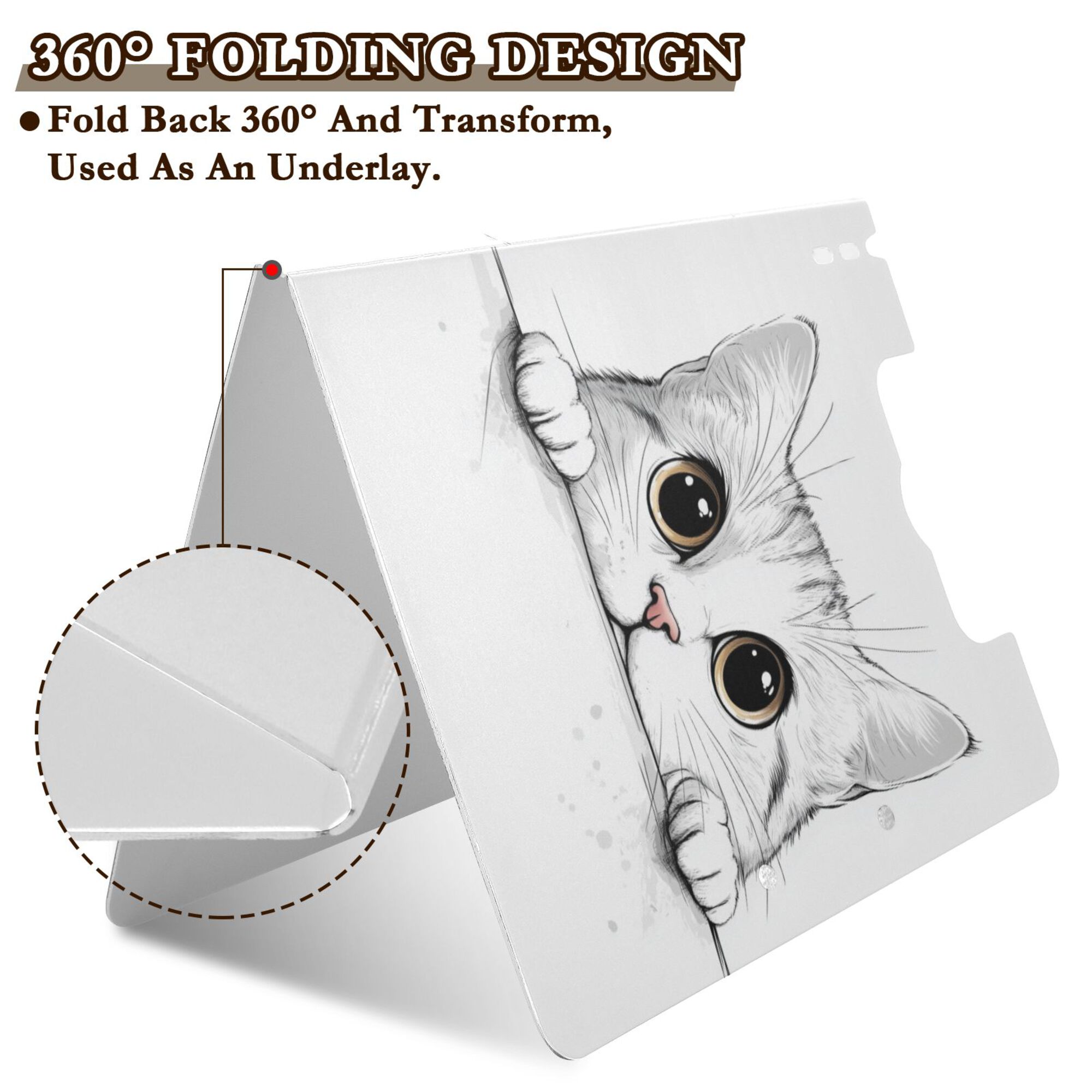 FORMRS A4 Clipboard Folder with Pen Holder Horizontal Foldable School Office Binder, White Cat