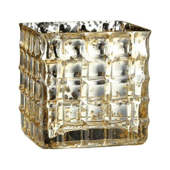 CC Home Furnishings 4.5" Gold Glass Block Tea Light Candle Holder