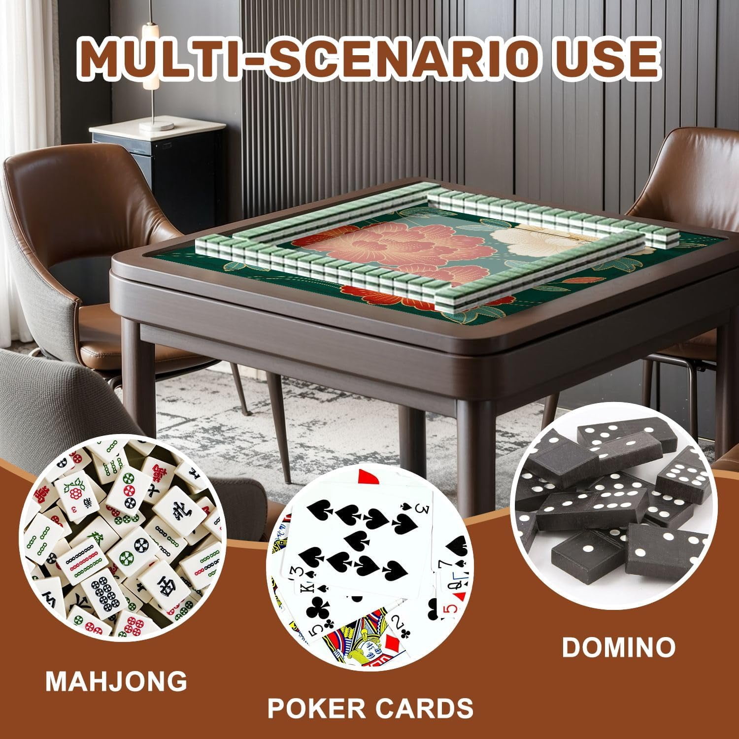 Mahjong Mat 31.5" x 31.5" Traditional Oriental Chinese New Year Decoration Japan Kimono Non-Slip Noise Reduction Mahjong Tiles Table Cover for Dominoes Poker Card Board and Tile Games