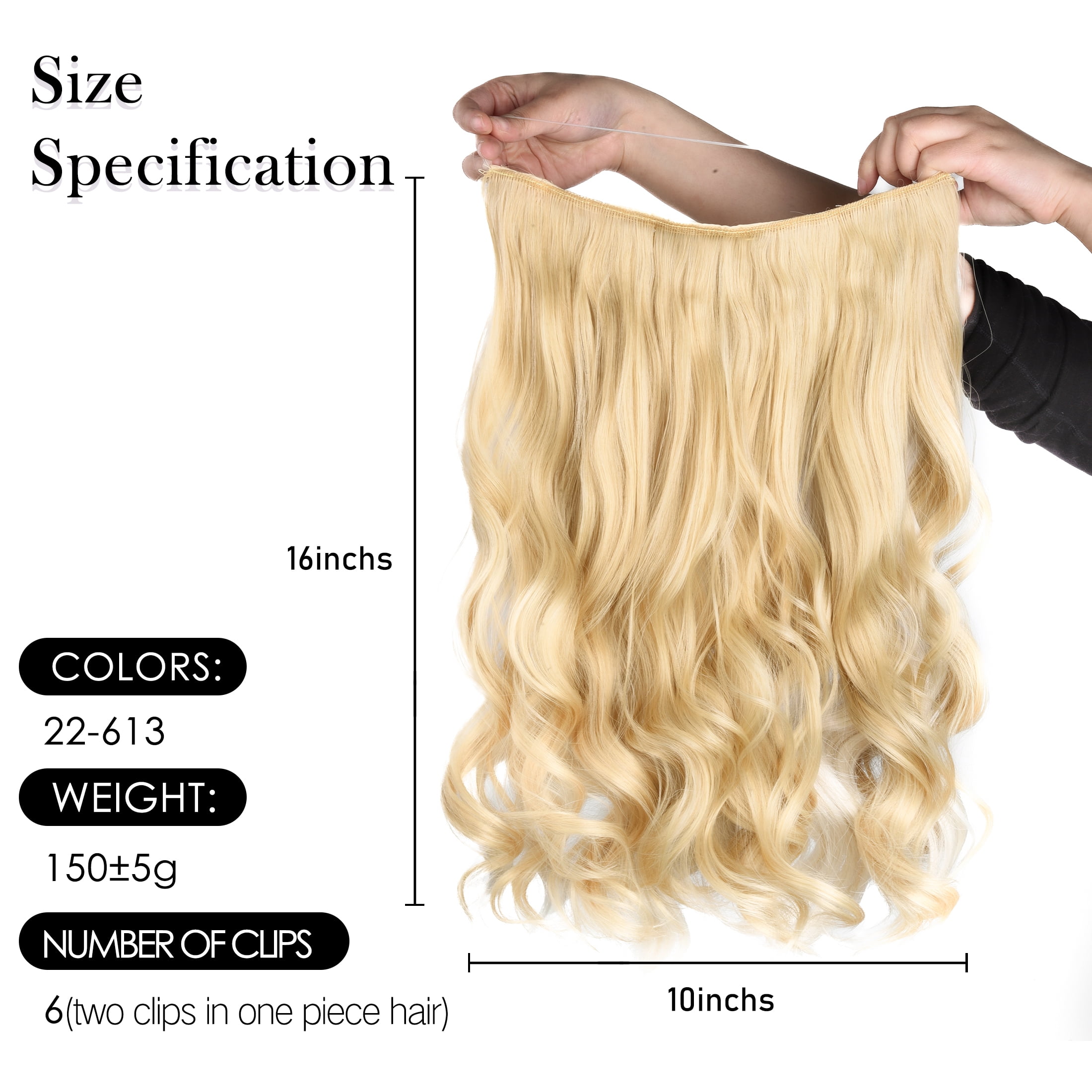 Silike 16" Fish Line Clip In Curly Hair Extensions  3 Piece Set (1 Large + 2 Small Wefts) for Flexible Styling Multi-Color Synthetic Fiber Hairpieces