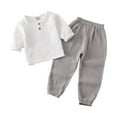 thumbnail image 1 of XDZJLR Boys Outfits Long Sleeve Solid Color Crewneck Button Loose Tops And Long Straight Pants Two Piece Set 12-18 Months, 1 of 3