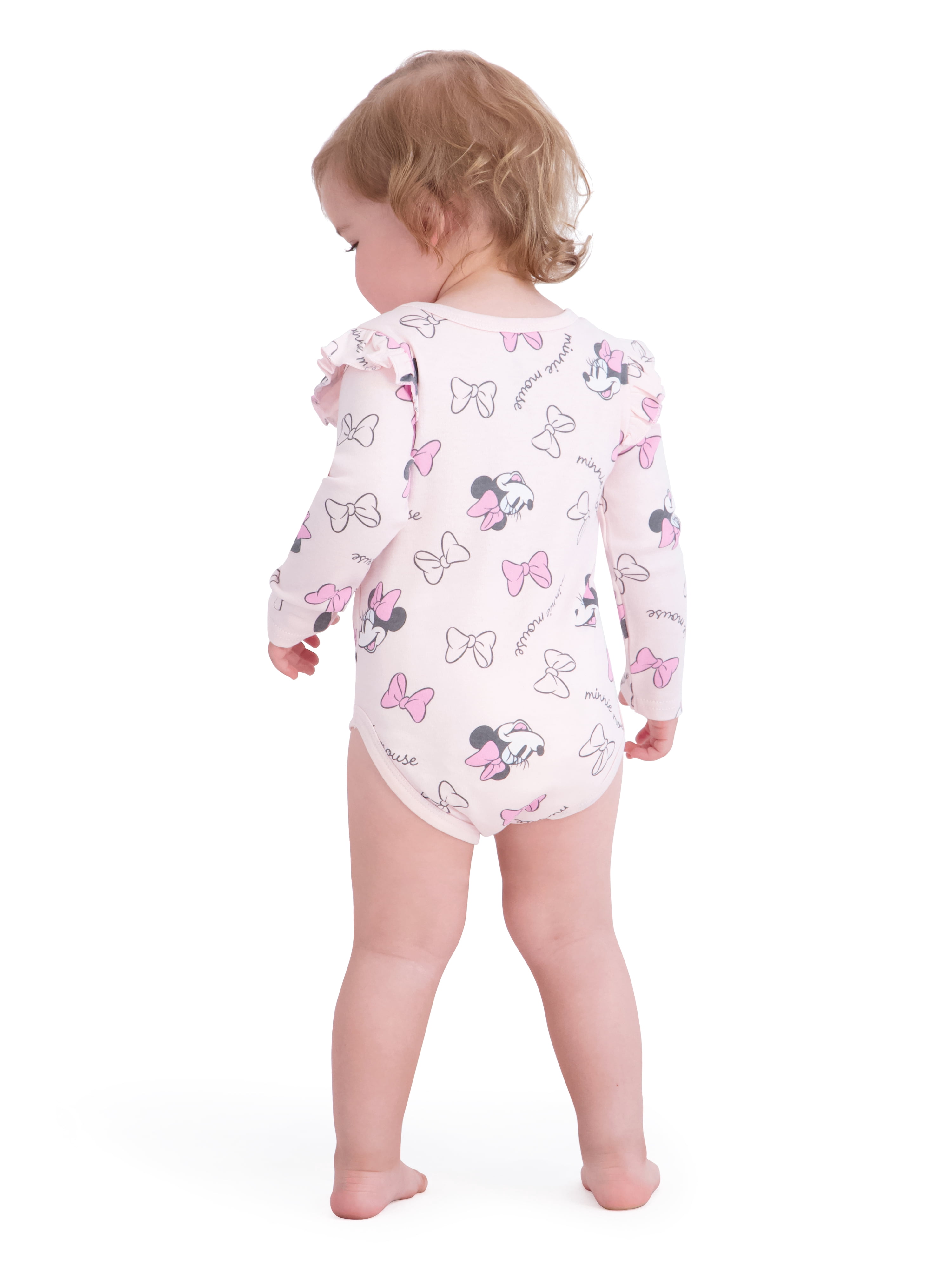 Minnie Mouse Baby Girls 3 Pack Long Sleeve Bodysuit, Size 0-24 Months