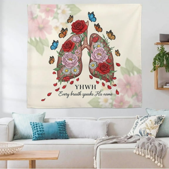 ViciArt YHWH Floral Lung Tapestry, 30"x40" Christian Wall Art with Flowers & Butterflies, Scripture Decor